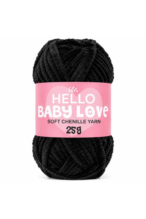 Baby Love 25 Gr Chenille Yarn 232 Black – Soft Plush Knitting Punch and Amigurumi Yarn