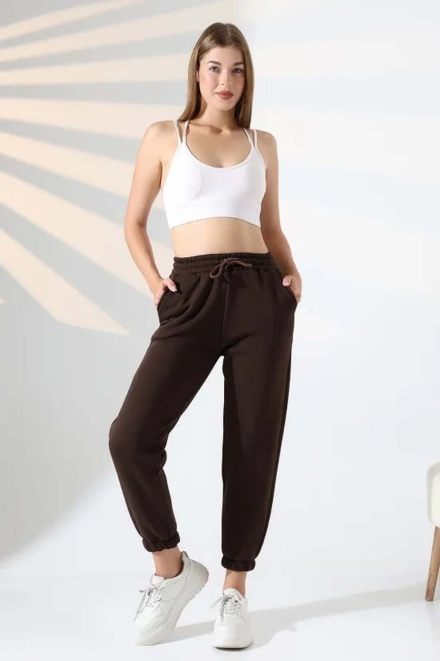 Women's 3-Strand Drawstring Pocketed Cuffed Sweatpants 21629