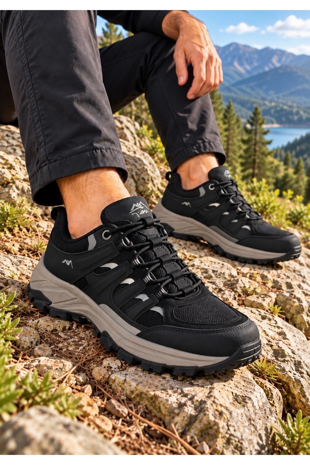 Palet 4394 Men's Black Mink Detailed Trekking Non-Slip Sole Lace-Up Casual Sports Shoes