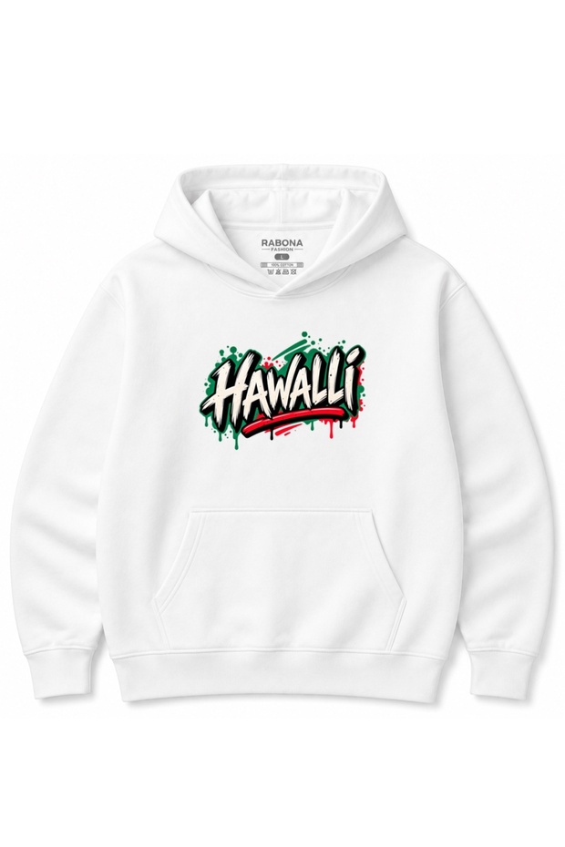 Hawalli Kuwait Men's Graphic Printed Hoodie – Green & Red Urban Graffiti Design
