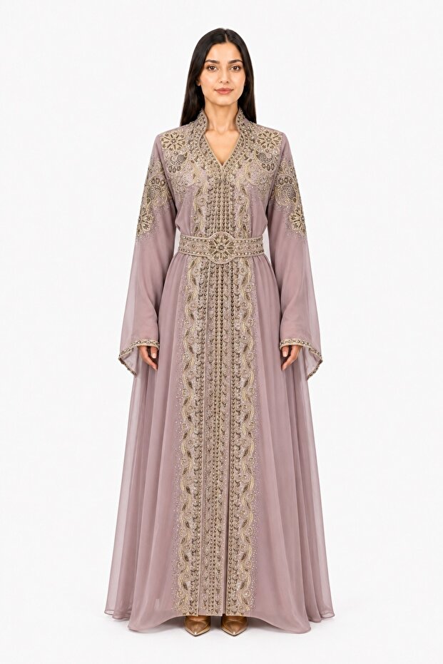 Women's Long Caftan with Shiny Stones and Embroidery Work Model 14