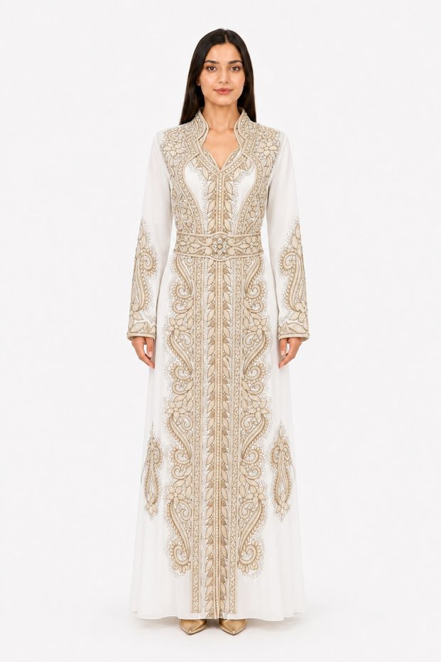Women's Embroidered Two Piece Long Caftan Kaftan Dress 07