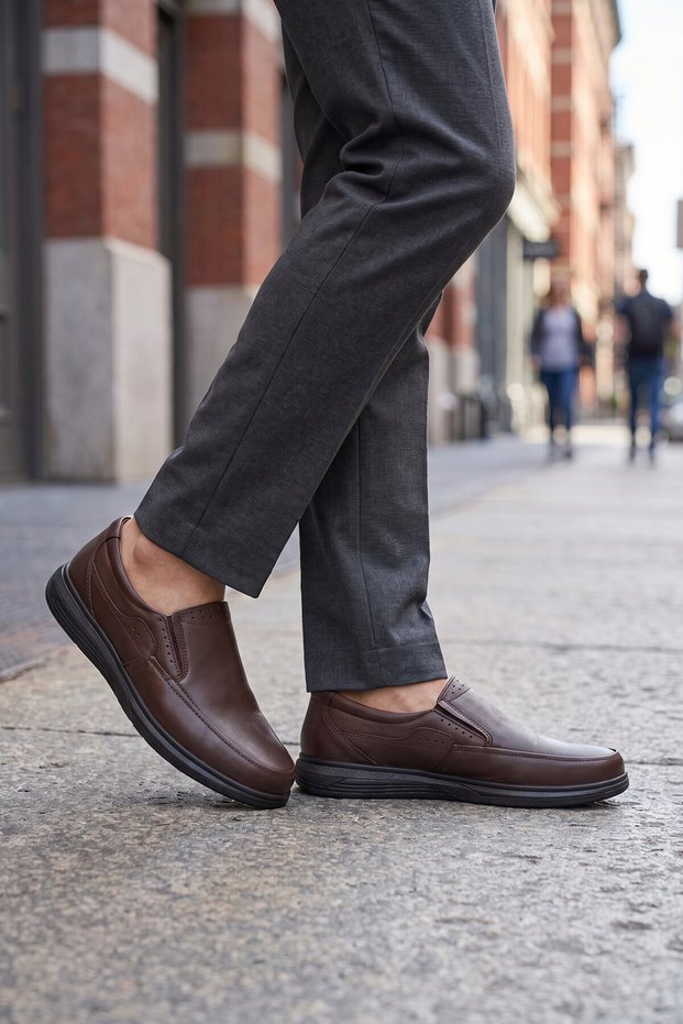 Brown Genuine Leather Gel Sole Anatomical Men's Casual Shoes 409 m