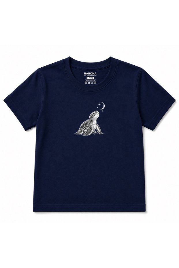 Moonlit Journey Turtle & Crescent Graphic Kids T-Shirt