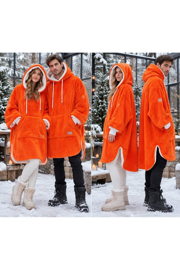 Wellsoft Hooded Unisex Wearable Poncho Tv Blanket with Front Pockets
