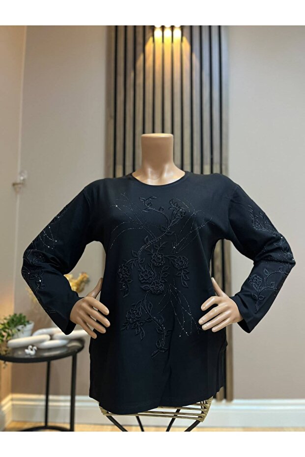 Women's Daisy Patterned Winter Mother Combed Cotton Blouse for Middle Age and Above