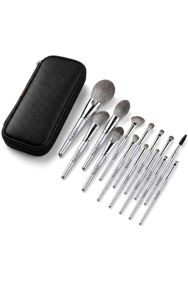 14PCS Professional Makeup Brush Set with Travel Case, Soft Synthetic Bristles, Face & Eye Makeup Brushes, Vegan & Cruelty-Free,Silver Color