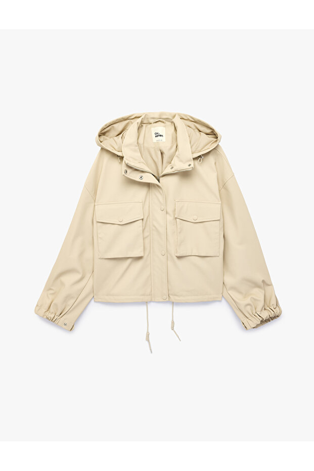 Faux Leather Hooded Long Sleeve Zipper Crop Jacket