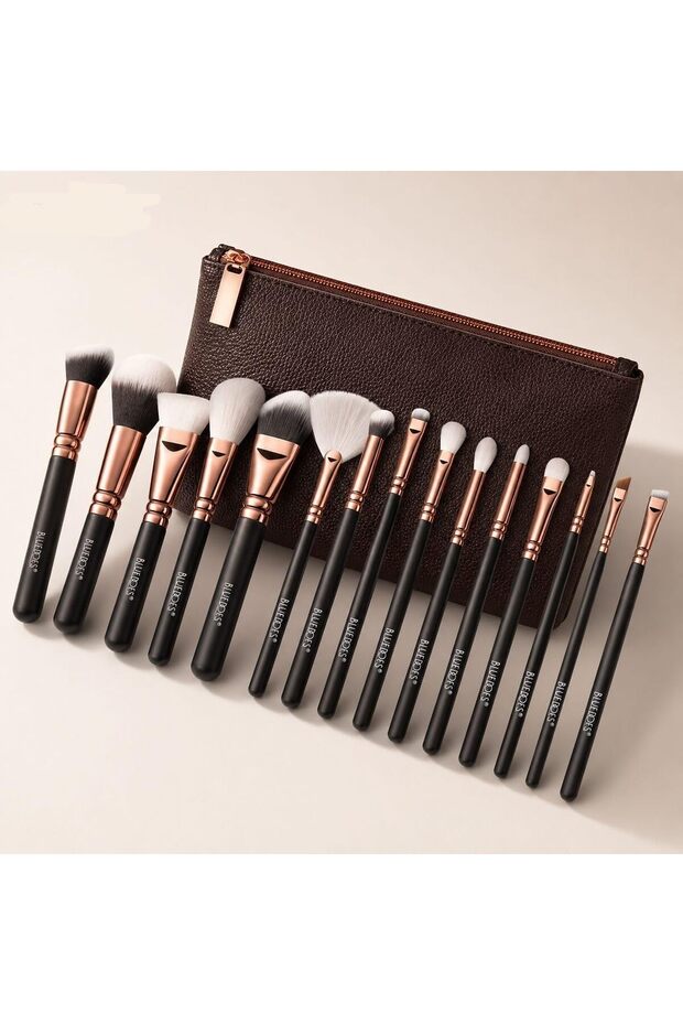 15-Piece Professional Makeup Brush Set with PU Leather Cosmetic Bag – Premium Soft Synthetic Bristles for Foundation, Powder, Blush, Concealer, Eyeshadow & Contouring
