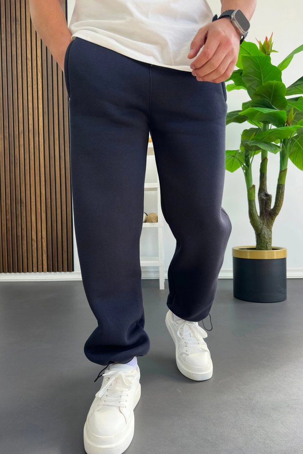 Men's Thick Sweatpants with Stoppers, Navy Blue Edw520
