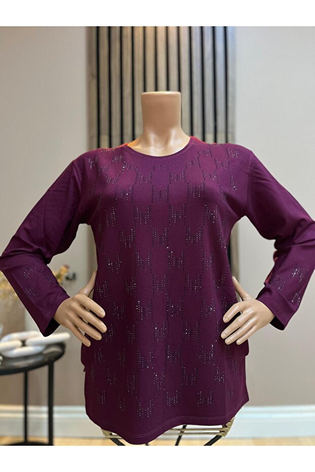 Women's Middle-Aged and Above Stoned Winter Mother Combed Cotton Blouse