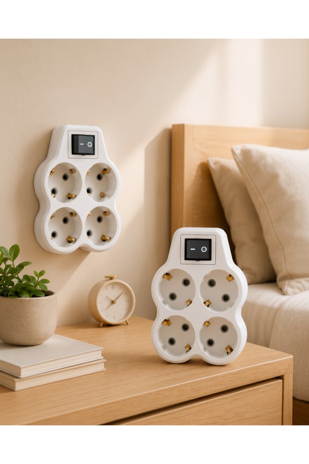4-Way Power Socket Multiplexer Set of 2 with On/Off Switch Model