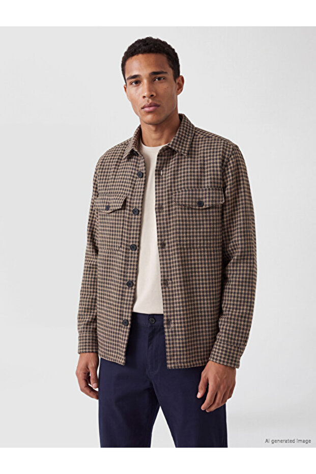 Quality Pieces from Çelebi Store Men's Woodcutter Shirt Jacket with Checkered Embroidery