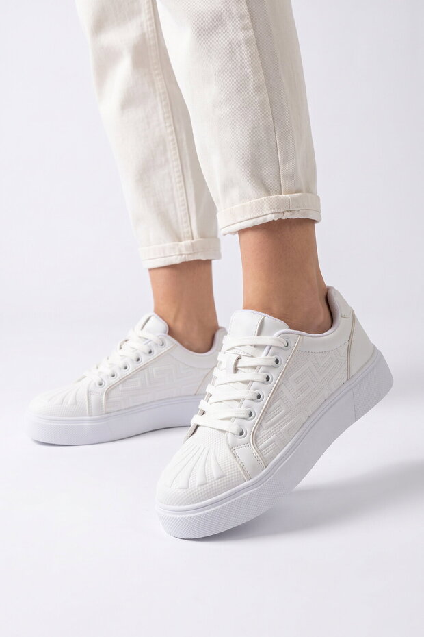 White Lace-Up Thick Comfortable Sole Women's Casual Walking Shoes Sneaker 26201