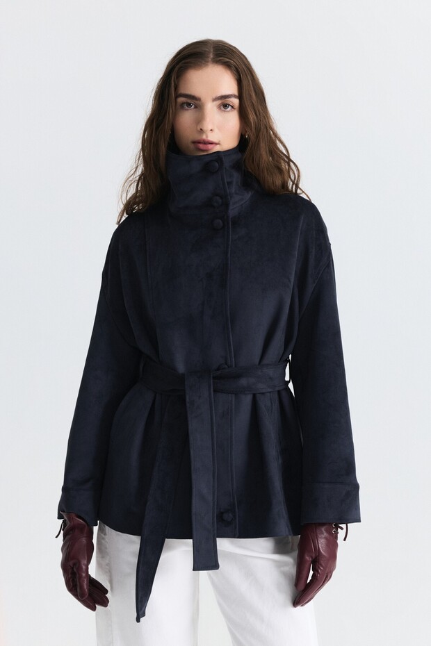 Belted Faux Suede Jacket