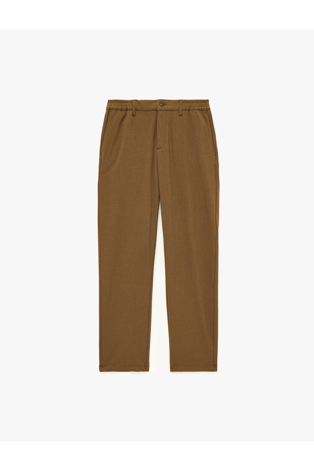 Viscose Blended Fabric Pants with Elastic Waist and Buttoned Pockets