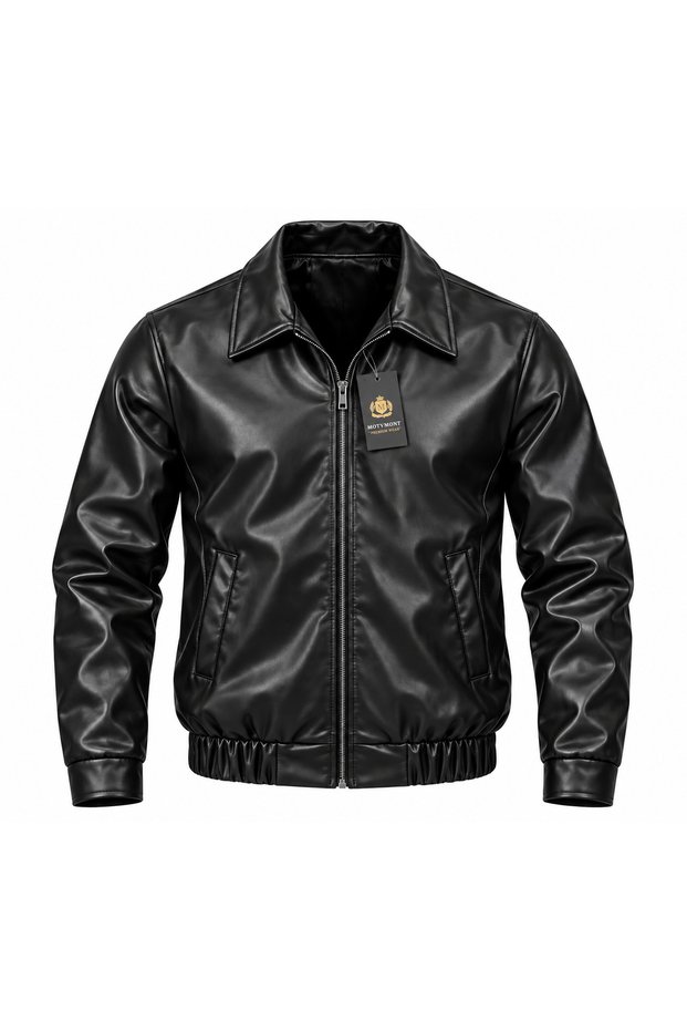Men's Pu Leather Premium Bomber Coat Quilted Lined Leather Jacket Water and Wind Resistant