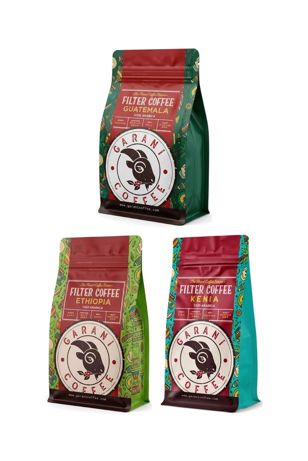 Guatemala, Ethiopia and Kenya Filter Coffee Set 3 X 250 g Total 750 g Ground 100% Arabica