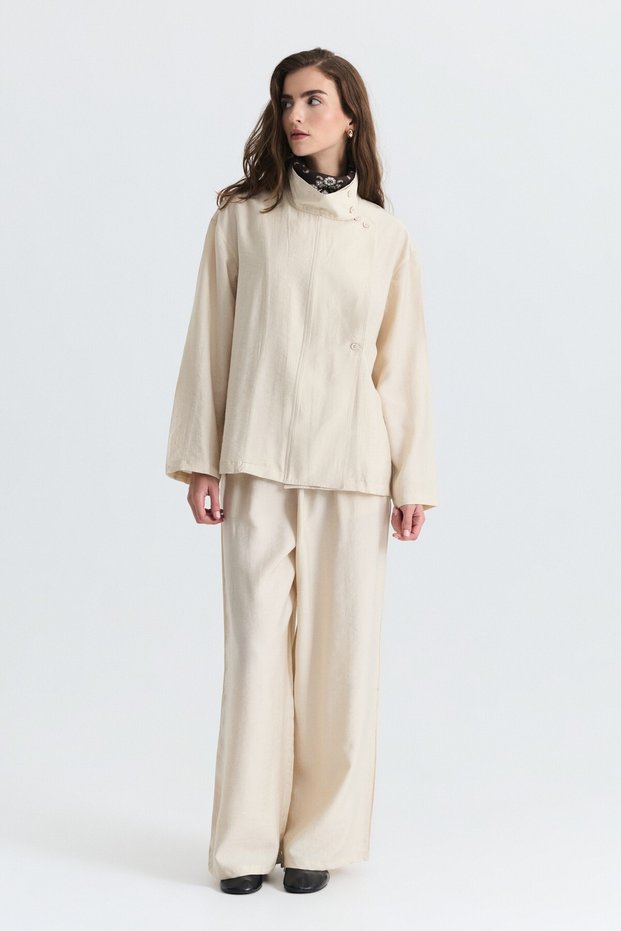 High Collar Shirt and Trousers Set