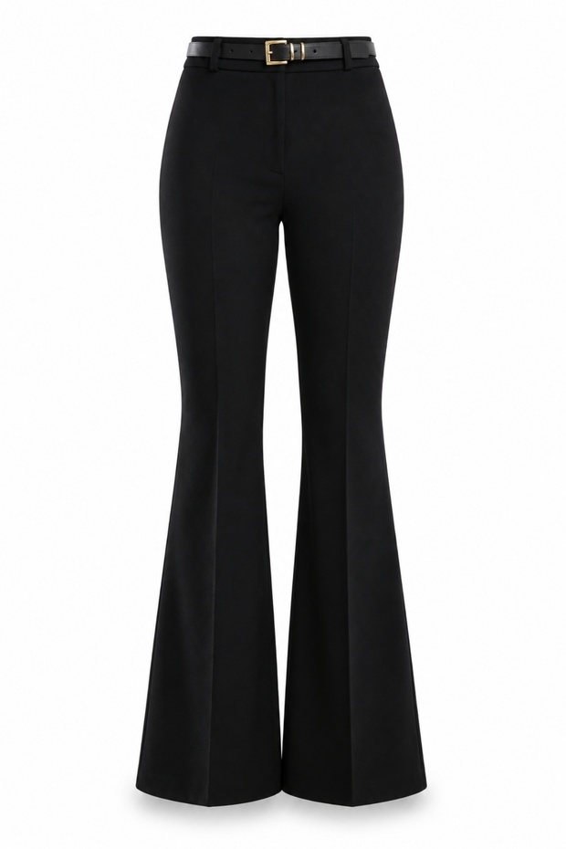 Black Belted Stretch Fabric Spanish Fabric Trousers 2076