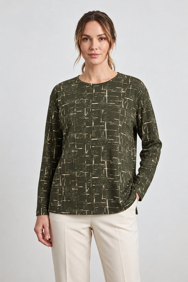 Printed Patterned Glittery Lycra Slit Women's Mother Combed Cotton Blouse