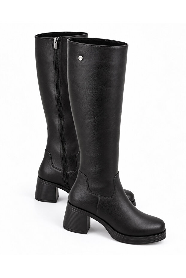 Heeled Plain Women's Boots Black Leather