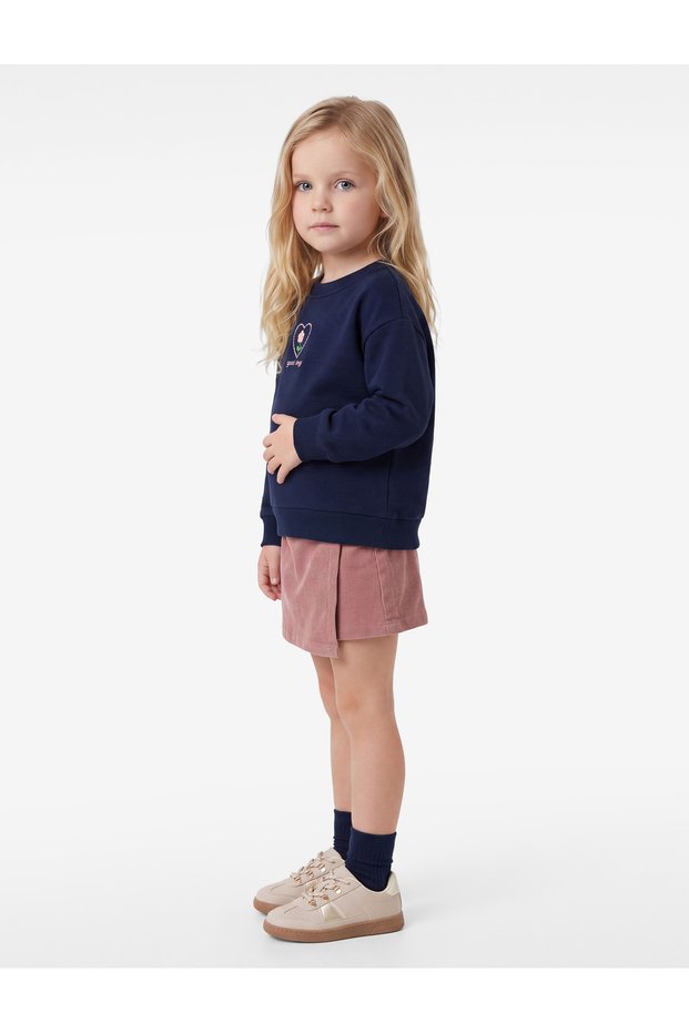 Raised Long Sleeve Crew Neck Sweatshirt with Floral Embroidery
