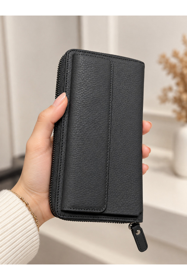 100% Genuine Leather Women's Multi-Compartment Zippered Hand Portfolio and Wallet