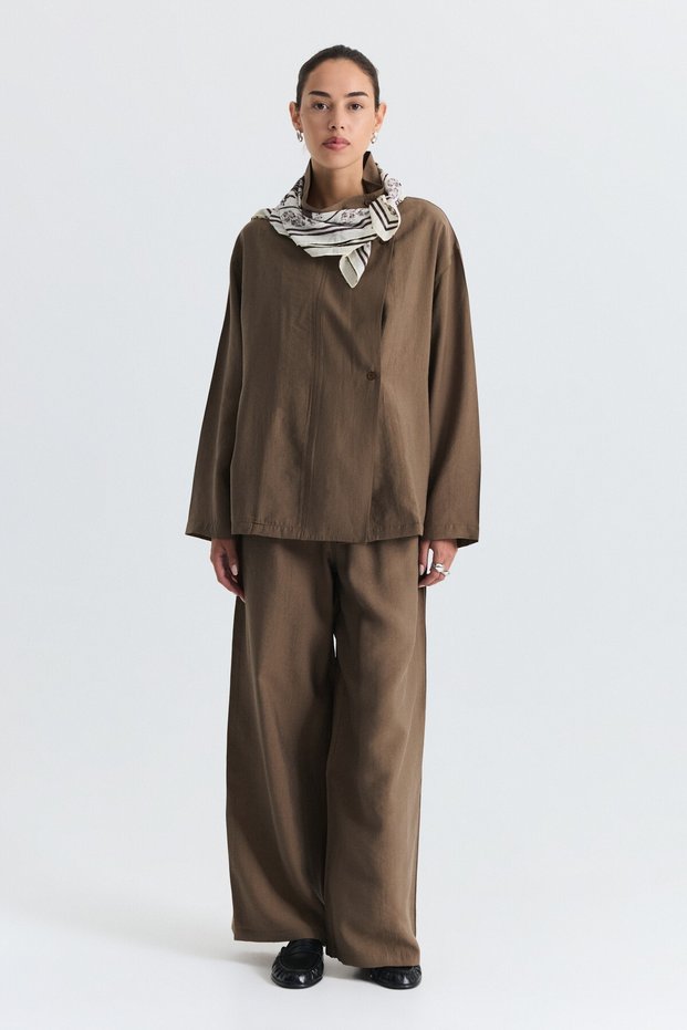High Collar Shirt and Trousers Set