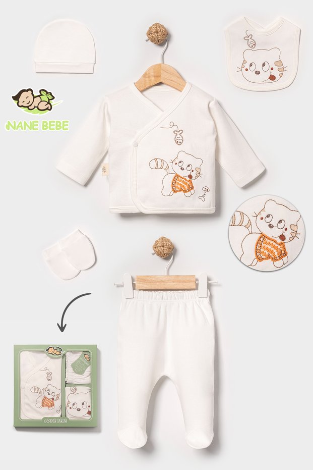 100% Cotton Fish-Printed 5-Piece Hospital Discharge Newborn Set
