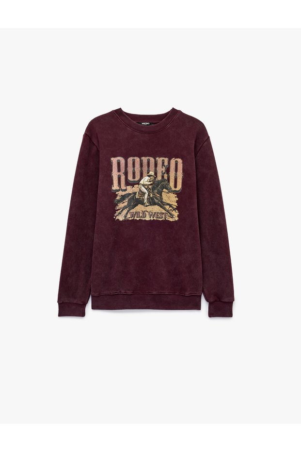 Three-Thread Ribbed Long Sleeve Washable Crew Neck Printed Sweatshirt