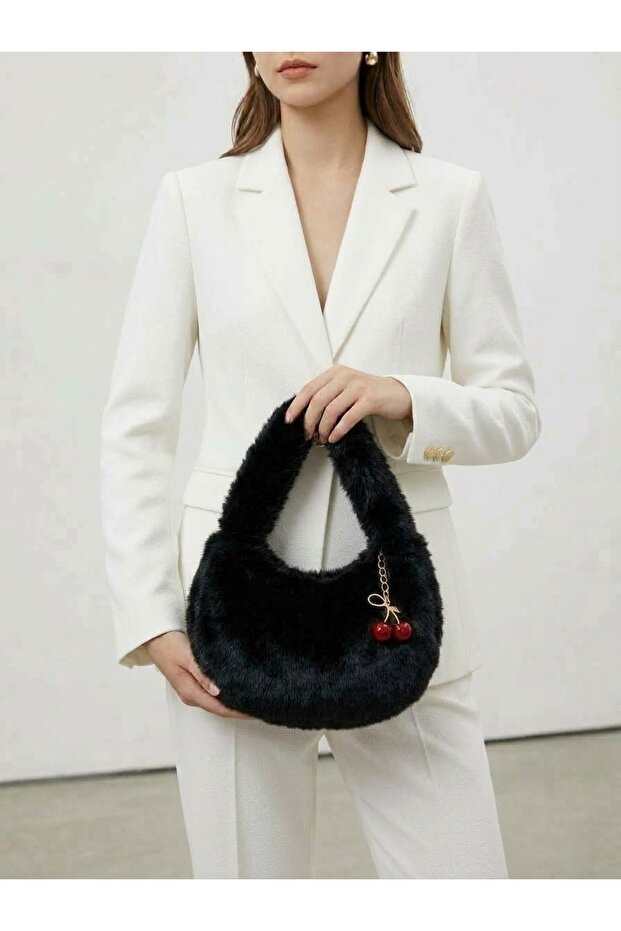 Plush Cherry Charm Women's Shoulder and Hand Bag