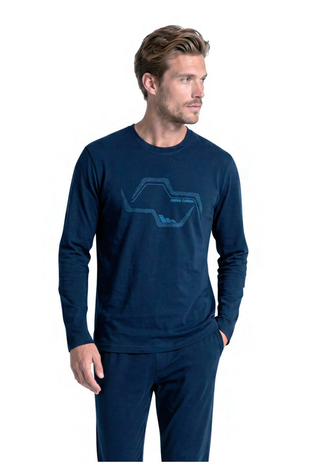 Men's Tone-On-Tone Patterned Long Sleeve Pajama Set