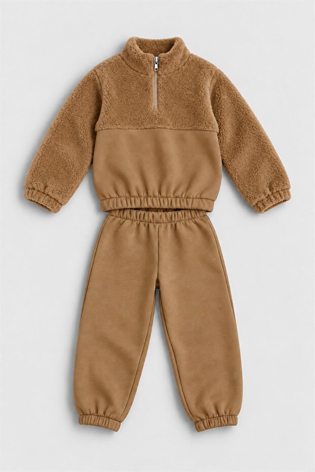 Unisex Children's Plush Zippered Fleece Tracksuit Set
