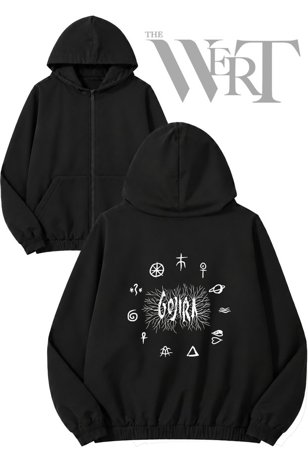 Gojira 7 Back Printed Zippered Hooded Black Cardigan (2 Yarns)