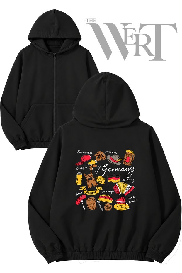 Germany 5 Back Printed Zippered Hooded Black Cardigan (2 Yarns)