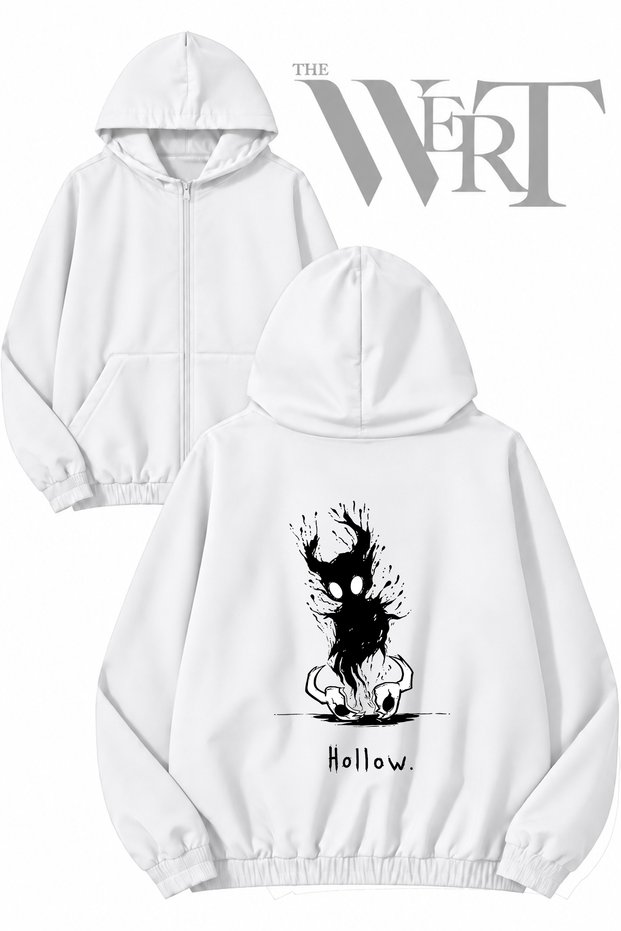 Hollow Knight 2 Back Printed Zippered Hooded White Cardigan (2 Yarn)