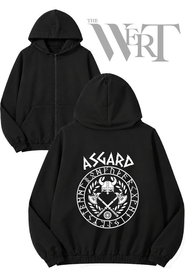 Viking Asgard Back Printed Zippered Hooded Black Cardigan (2 Yarns)