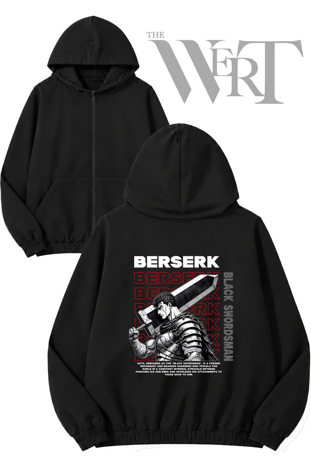 Guts Berserk Black Back Printed Zippered Hooded Black Cardigan (2 Yarns)