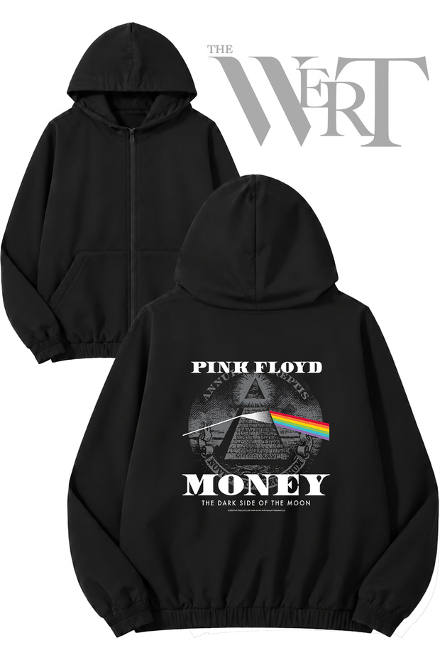 Pink Floyd Money Back Printed Zippered Hooded Black Cardigan (2 Yarns)