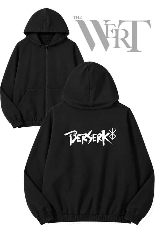 Black Swordman by Hypertwenty Back Printed Zippered Hooded Black Cardigan (2 Yarns)