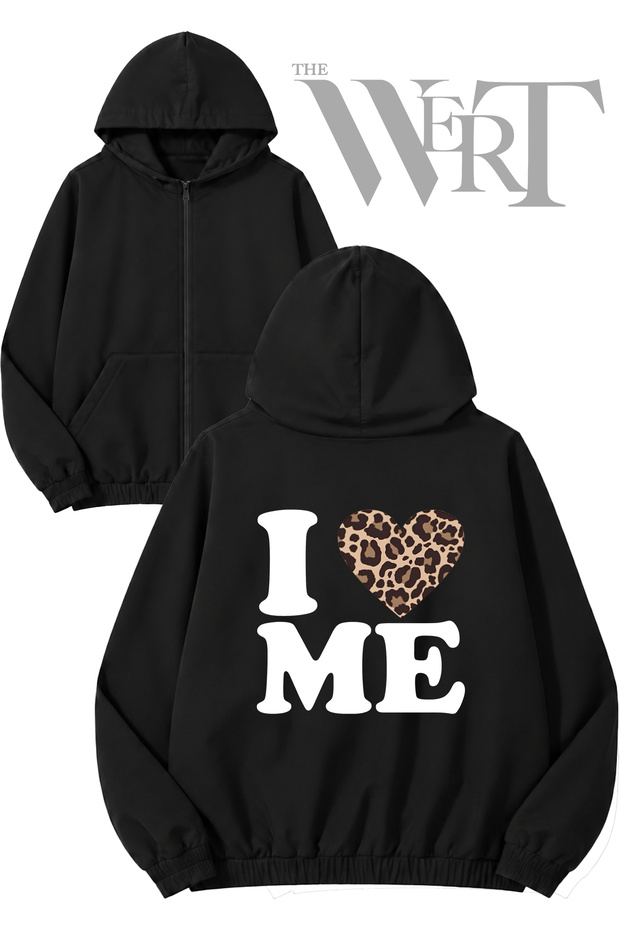 Leopard 5 Back Printed Zippered Hooded Black Cardigan (2 Yarns)