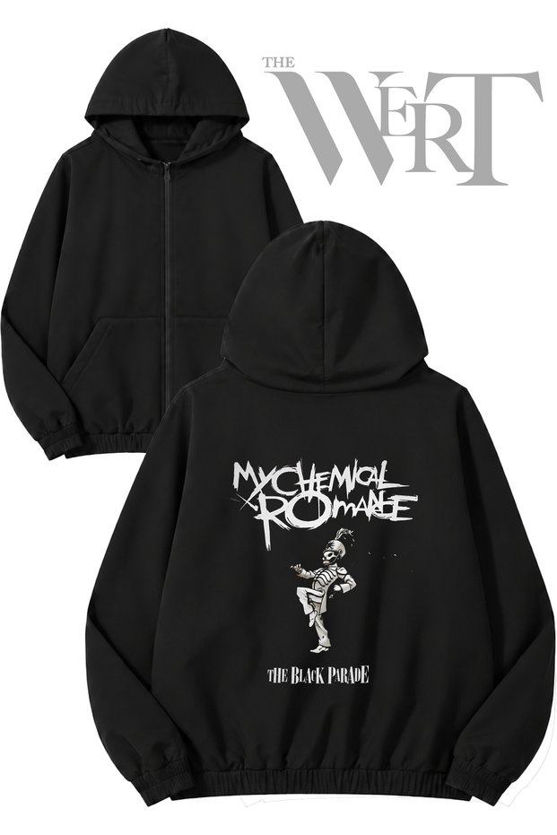 My Chemical Romance 1 Back Printed Zippered Hooded Black Cardigan (2 Yarns)