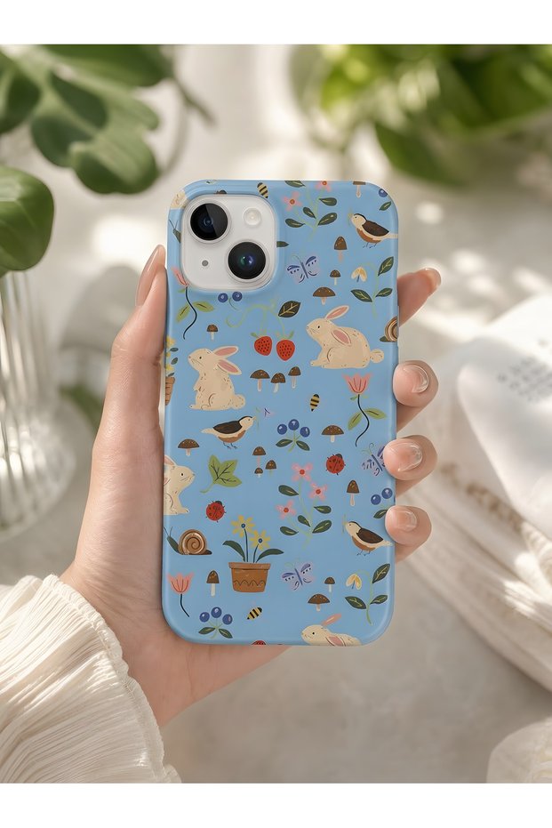 حافظة ممتصة للصدمات من السيليكون طويلة الأذن بتصميم أرنب متوافقة مع هاتف iPhone 15 Plus باللون الأزرق
