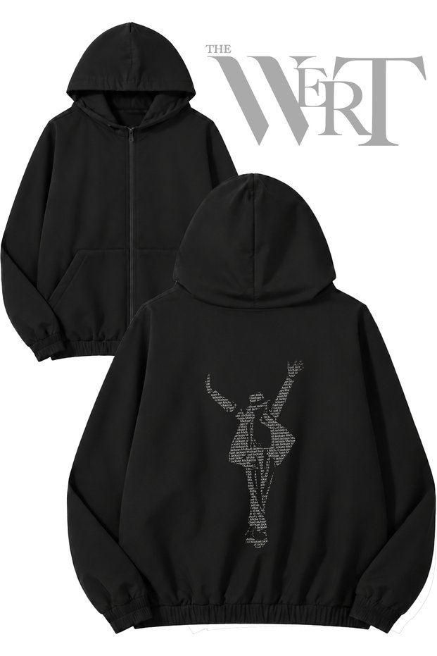 Michael Jackson Text Back Printed Zippered Hooded Black Cardigan (2 Yarns)
