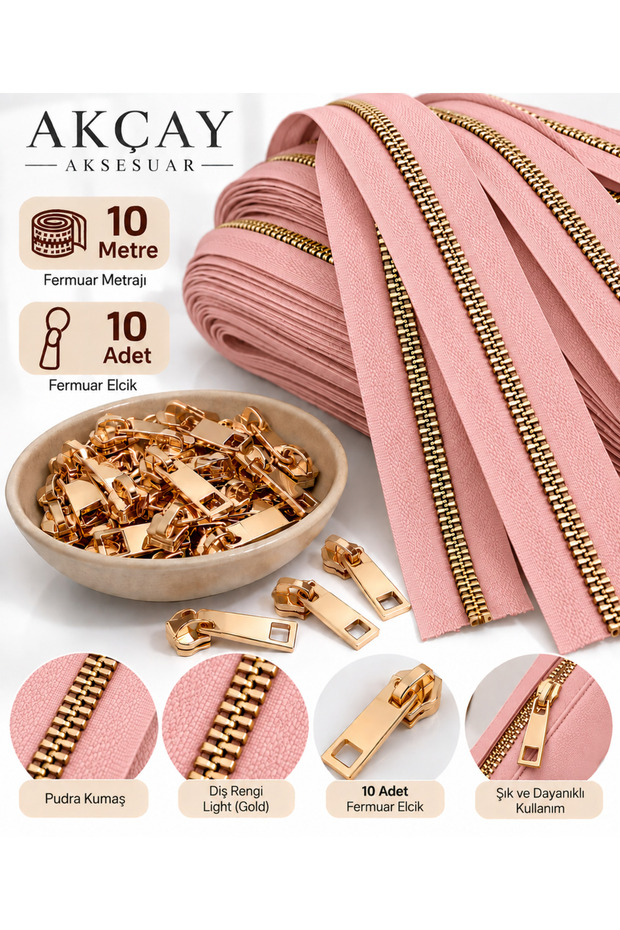 T5 Gold Dental Bone Zipper Gold Headgear - 10 Meters of Zipper - 10 Headgears