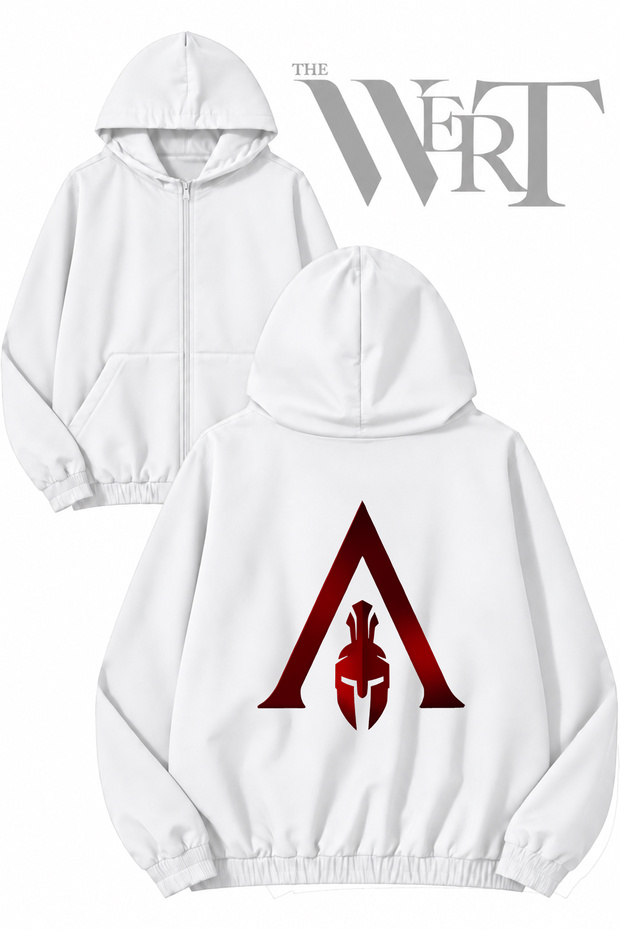 Spartan 6 Back Printed Zippered Hooded White Cardigan (2 Yarns)