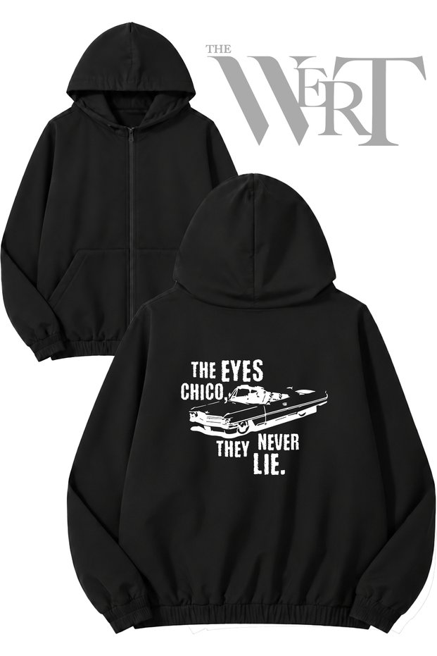 Scarface the Eyes Chico Never Back Printed Zipper Hooded Black Cardigan (2 Yarns)