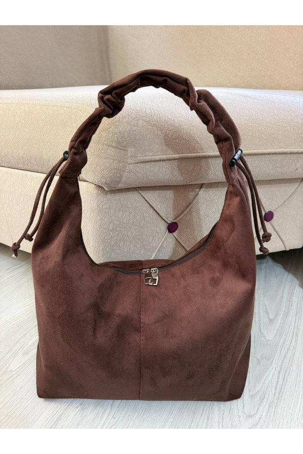 Women's Suede Hobo Shoulder Bag with Drawstring Detail Casual Bag