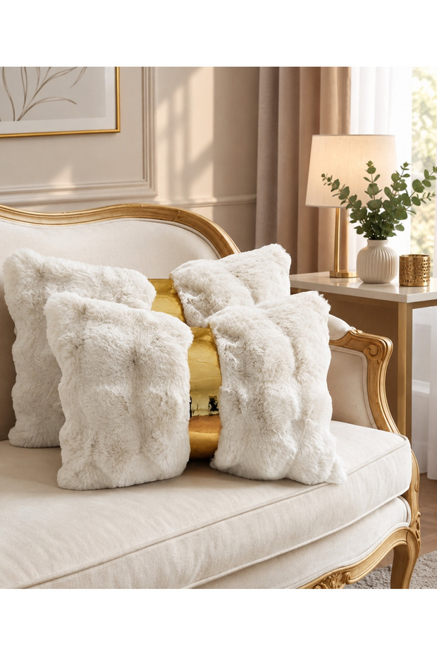 Set of 2 Gold Ribbon Plush Decorative Throw Pillow Covers 50X35 cm